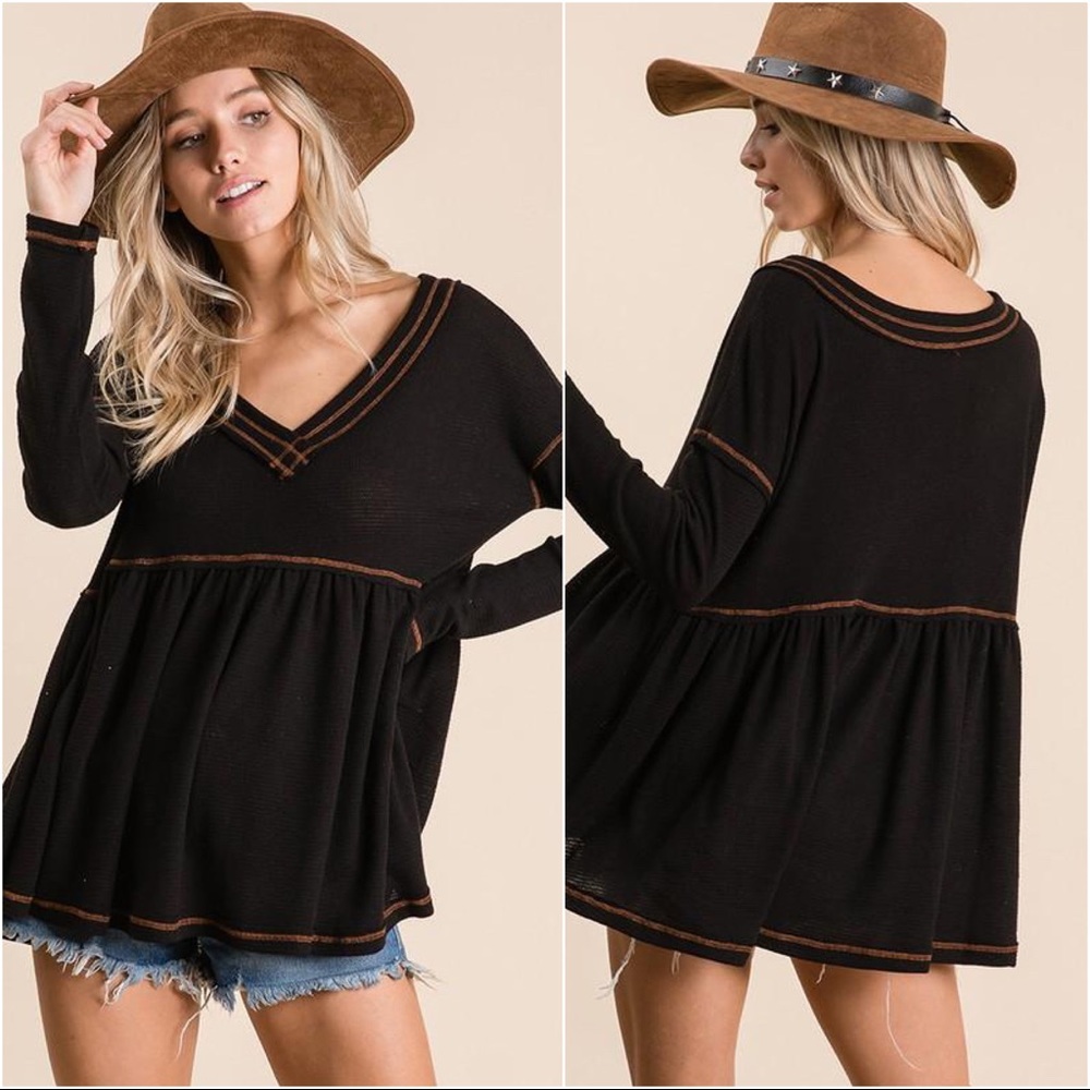 NEVER TOO LATE WAFFLE KNIT SWEATER TOP- BLACK - Picture 11 of 11